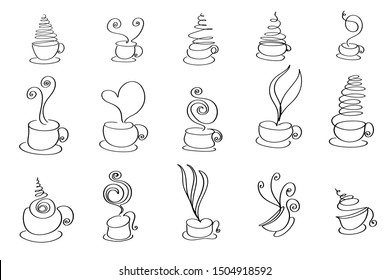 Continuous line art or One Line Drawing of warm coffee and Coffees cup  shop concept