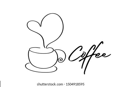 Continuous line art or One Line Drawing of warm coffee and Coffees cup  shop concept