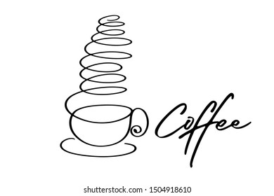 Continuous line art or One Line Drawing of warm coffee and Coffees cup  shop concept