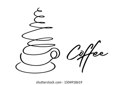 Continuous line art or One Line Drawing of warm coffee and Coffees cup  shop concept