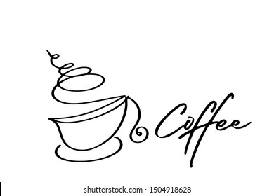 Continuous line art or One Line Drawing of warm coffee and Coffees cup  shop concept