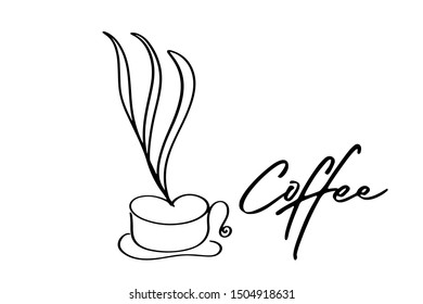 Continuous line art or One Line Drawing of warm coffee and Coffees cup  shop concept