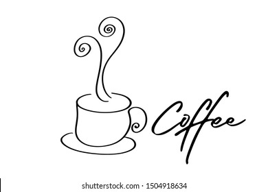 Continuous line art or One Line Drawing of warm coffee and Coffees cup  shop concept