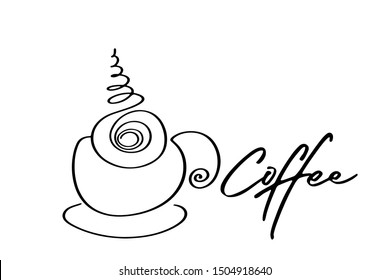 Continuous line art or One Line Drawing of warm coffee and Coffees cup  shop concept
