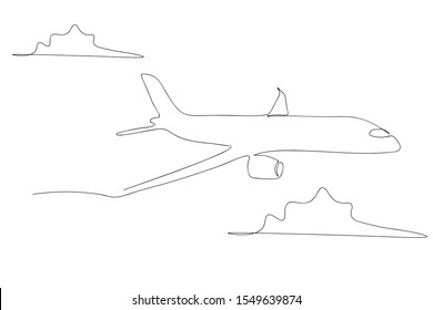 Continuous line art or One Line Drawing of  Airplane line path vector of air plane flight route with start point