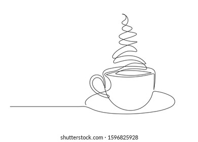 Continuous line art or One Line Drawing of coffee,warm. and Coffees cup  shop concept