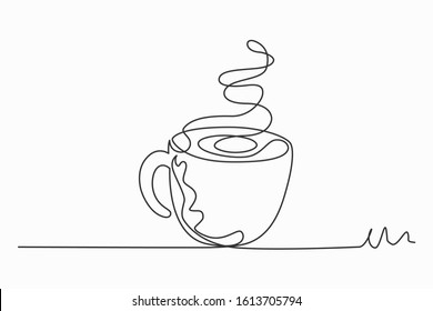 Continuous line art or One Line Drawing of hot coffee and smoke, A cup of Coffee drawing concept. vector illustration.