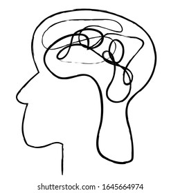 Continuous line art, One Line Drawing of a human brain