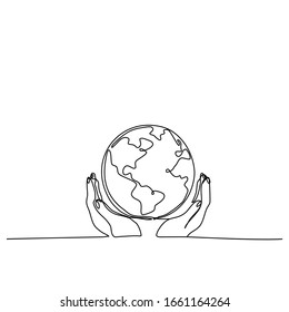 Dibujo de línea continua o dibujo de una línea de manos que contiene el vector global sobre fondo blanco.