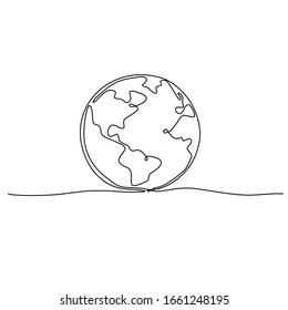 Continuous line art or one line drawing of global vector on white background.