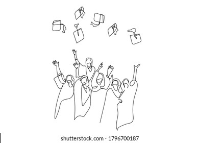 Continuous line art or One Line Drawing of  graduation students card concept congratulation card ,
linear style and Hand drawn Vector illustrations