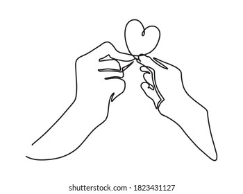 Continuous line art or One Line Drawing of hand symbols love. linear style and Hand drawn vector illustrations, outline. Hands in shape of love heart.Continuous line drawing.