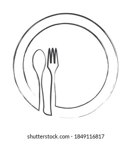 Dibujo de línea continua o dibujo de una línea de placa, hife y tenedor. estilo lineal e ilustraciones de vectores dibujados a mano