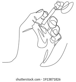 Durchlaufende Linie oder eine Linie Zeichnung einer Hand, die eine Zigarette hält, Vektorgrafik