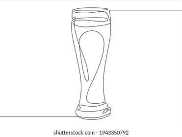 Arte de línea continua o dibujo de una línea de vidrio de cerveza