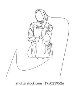 Arte de línea continuo o dibujo de una línea de mujeres musulmanas usando hiyab