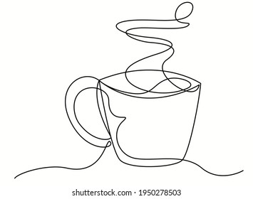 Continuous line art or One Line Drawing of hot coffee and smoke, A cup of Coffee drawing concept. vector illustration.