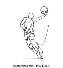 Continuous line art or One Line Drawing from basketball