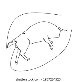 Continuous line art or One Line Drawing of a bull