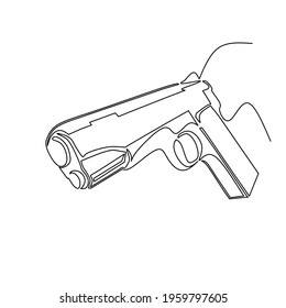 Continuous line art or One Line Drawing of a hand gun
