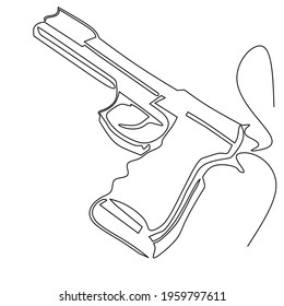 Continuous line art or One Line Drawing of a hand gun