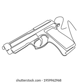 Continuous line art or One Line Drawing of a hand gun