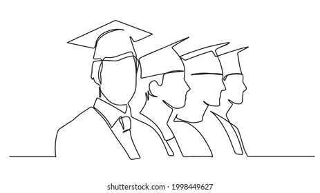 Continuous Line Art Or One Line Drawing Of Graduation Students Card Concept Congratulation Card , Linear Style And Hand Drawn Vector Illustrations. Continuous Line Art Or One Line