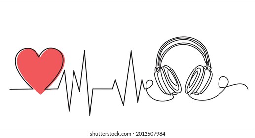 Continuous Line Art oder One Line Drawing Life für Musik Headphone Logo. Logo für Musik. Logo der Musikfirma Vector Illustration im Art-Style.