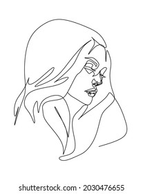 Arte de línea continua o dibujo de una línea de una imagen vectorial de una mujer de pelo largo. Arte de línea simple para decoración casera o medios promocionales. Dibujo en blanco y negro