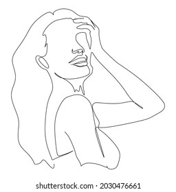 Continuous line art or One Line Drawing of a long hair woman picture vector illustration. Simple line art for home decoration or promotion media