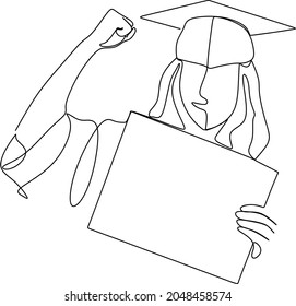 Continuous Line Art oder One Line Drawing of Graduation StudentInnen-Card-Gratulationskarte , Linearstil und handgezeichnete Vektorgrafiken