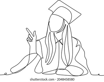 Continuous line art or One Line Drawing of graduation students card concept congratulation card , linear style and Hand drawn Vector illustrations