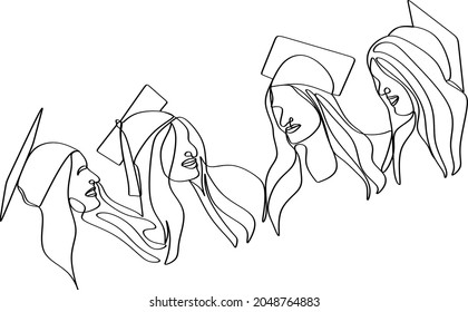 Continuous line art or One Line Drawing of graduation students card concept congratulation card , linear style and Hand drawn Vector illustrations