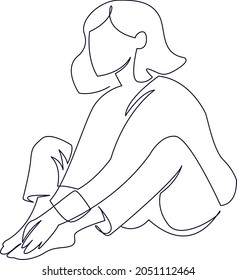 Continuous line art or One Line Drawing of a woman sitting is relaxing picture vector illustration
