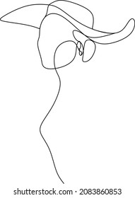 Continuous line art or One Line Drawing of a woman wearing a hat linear style and Hand drawn vector illustrations, outline