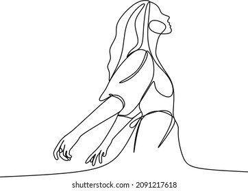 Continuous line art or One Line Drawing of a woman stretching arms is relaxing picture vector illustration - Shutterstock ID 2091217618
