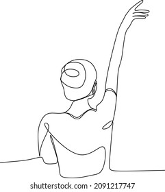Continuous Line Art oder One Line Zeichnen einer Frau, die die Arme streckt, ist entspannende Bild Vektorgrafik