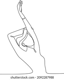 Continuous line art or One Line Drawing of a woman stretching arms is relaxing picture vector illustration