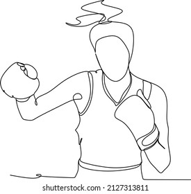Continuous line art or one line drawing of a healthy boxer vector illustration.