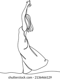 Continuous line art or One Line Drawing of a woman stretching arms is relaxing picture vector illustration