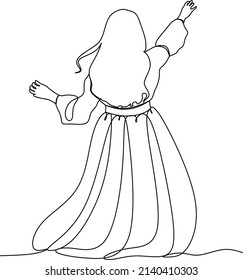 Continuous Line Art oder One Line Zeichnen einer Frau, die die Arme streckt, ist entspannende Bild Vektorgrafik