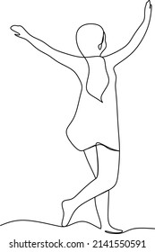 El arte de línea continua o el dibujo de una línea de una mujer que estira los brazos es ilustración de un vector relajante