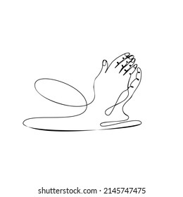 Continuous line art or One Line Drawing of Prayer Hand, linear style and Hand drawn Vector illustrations,outline ,cartoon doodle style.