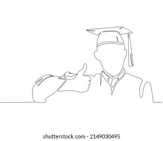 Continuous line art or One Line Drawing of graduation student card concept congratulation card , linear style and Hand drawn Vector illustrations. Continuous line art or One Line
