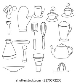 Continuous line art or one line A drawing of the plate, knife, and fork. hand-drew vector illustrations, utensils,