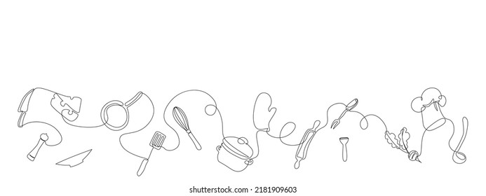Continuous line art or one line A drawing of the plate, knife, and fork. hand-drew vector illustrations, utensils,