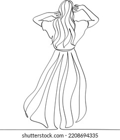 Continuous line art or One Line Drawing of a woman stretching arms is relaxing picture vector illustration