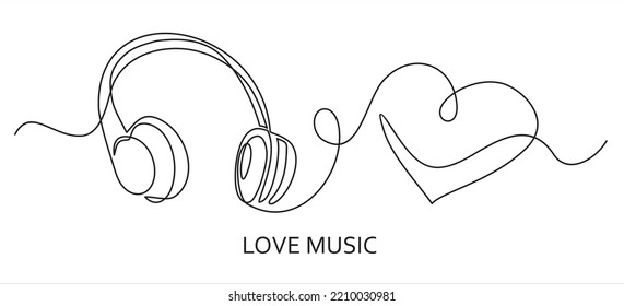 Continuous Line Art Or One Line Drawing Life For Music Headphone Logo. Music Logo. Music Company Logo Vector Illustration In Lineart Style.