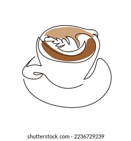 Continuous line art or One Line Drawing of coffee,warm. and Coffees cup shop concept