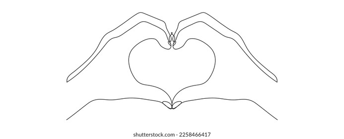 Arte de línea continuo o Dibujo de línea de una sola línea de símbolos de mano amor. estilo lineal e ilustraciones de vector dibujadas a mano, contorno